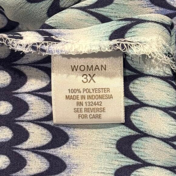 Roz & Ali Top Popover Boho Coastal Nautical Resort Summer Abstract Art Blue 3X - Picture 4 of 6